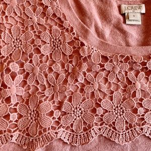 J. Crew Short Sleeve Sweater with Lace Detail, Sm